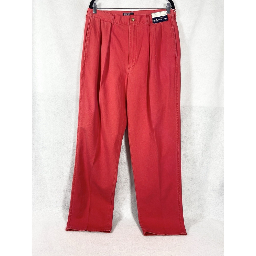 Vintage Polo Ralph Lauren Pants Mens 35x32 Red Pleated Front Cotton USA Made New